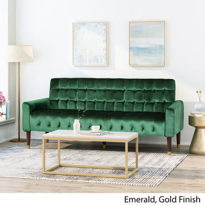 Adan Tufted Velvet Sofa with Gold Tipped Tapered Legs