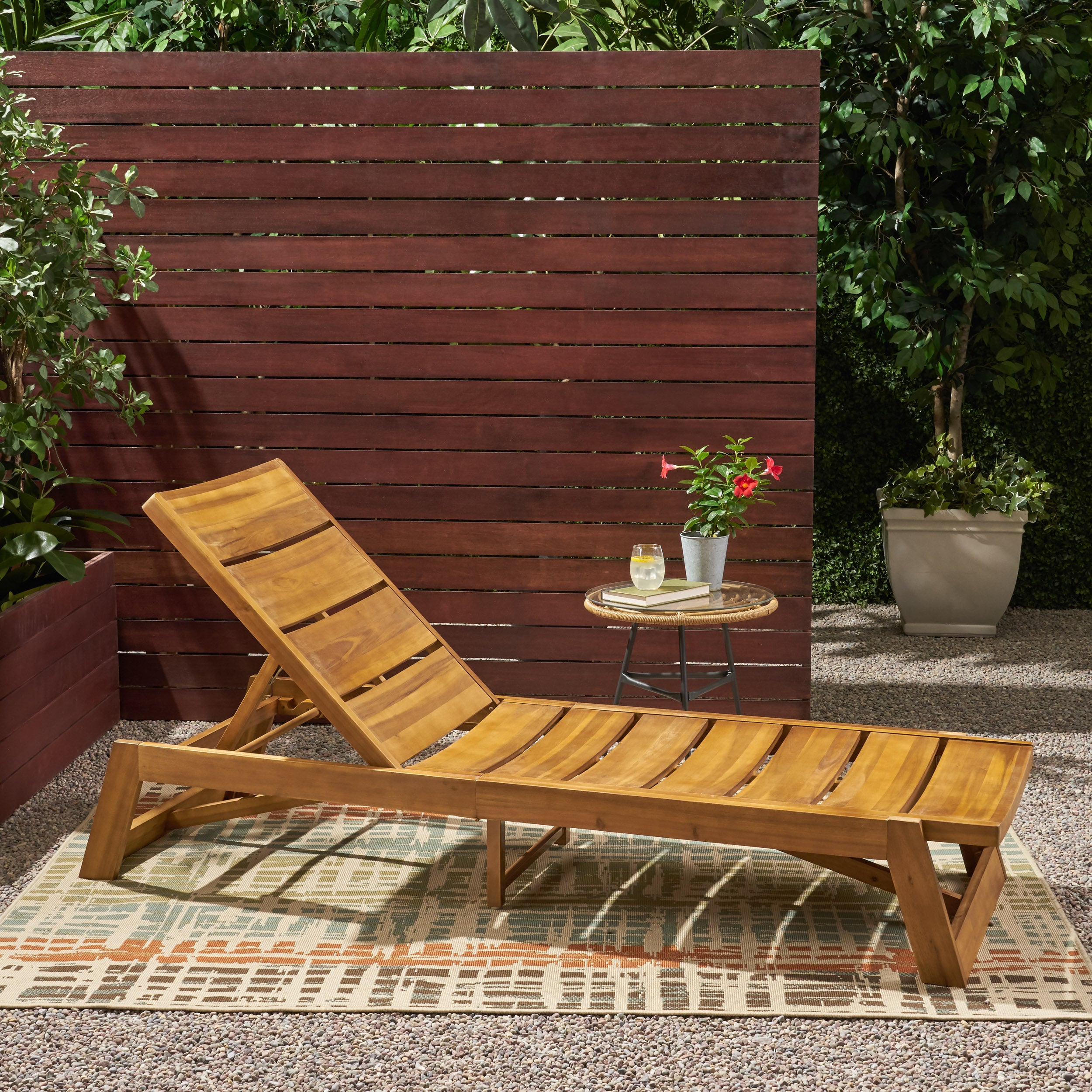 Lillian Outdoor Wood and Iron Chaise Lounge GDFStudio