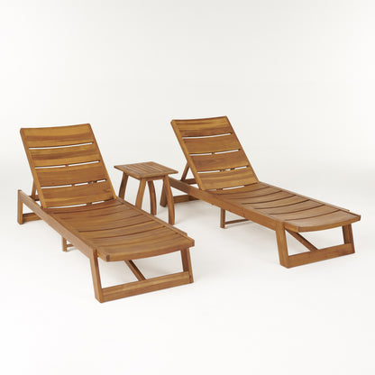 Penny Outdoor Acacia Wood Chaise 3 Piece Lounge Set