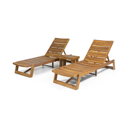 Karyme Outdoor Acacia Wood 3 Piece Chaise Lounge Set