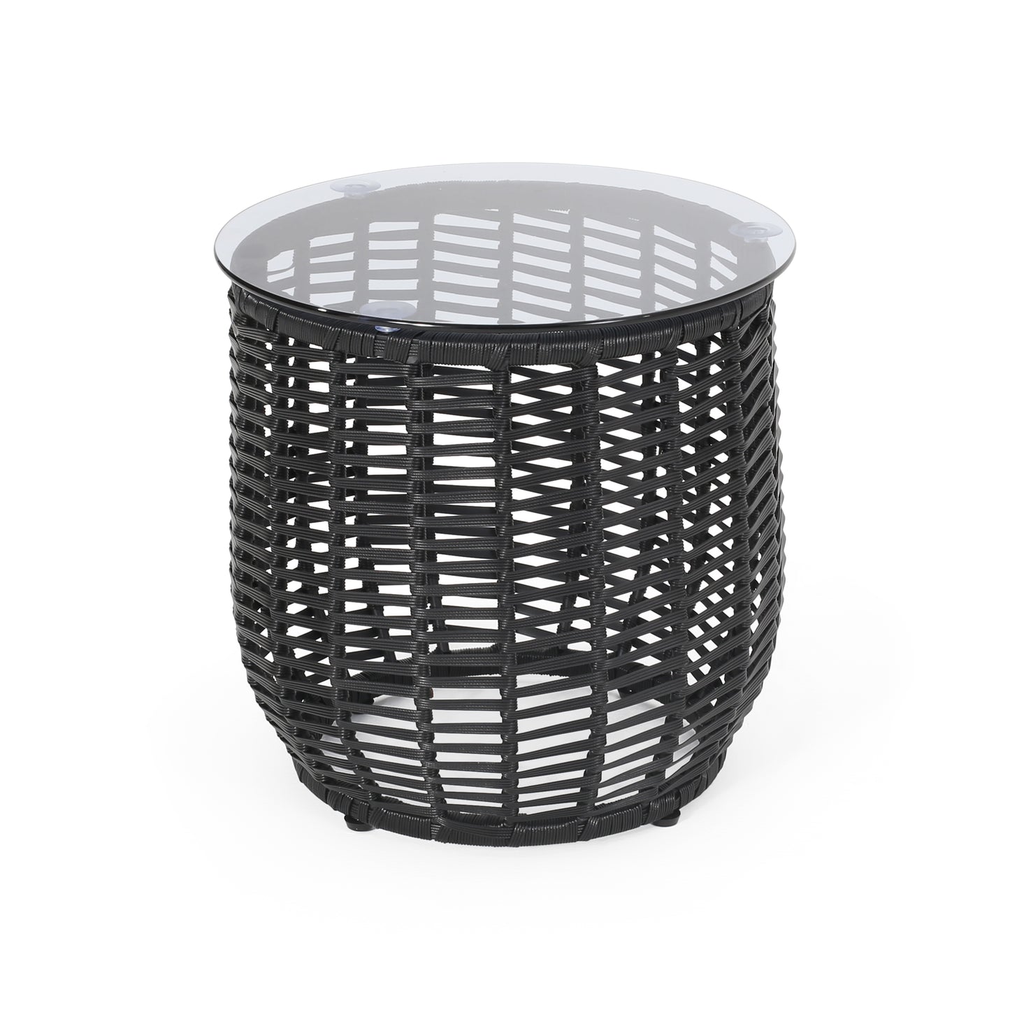 Ola Wicker Side Table with Tempered Glass Top