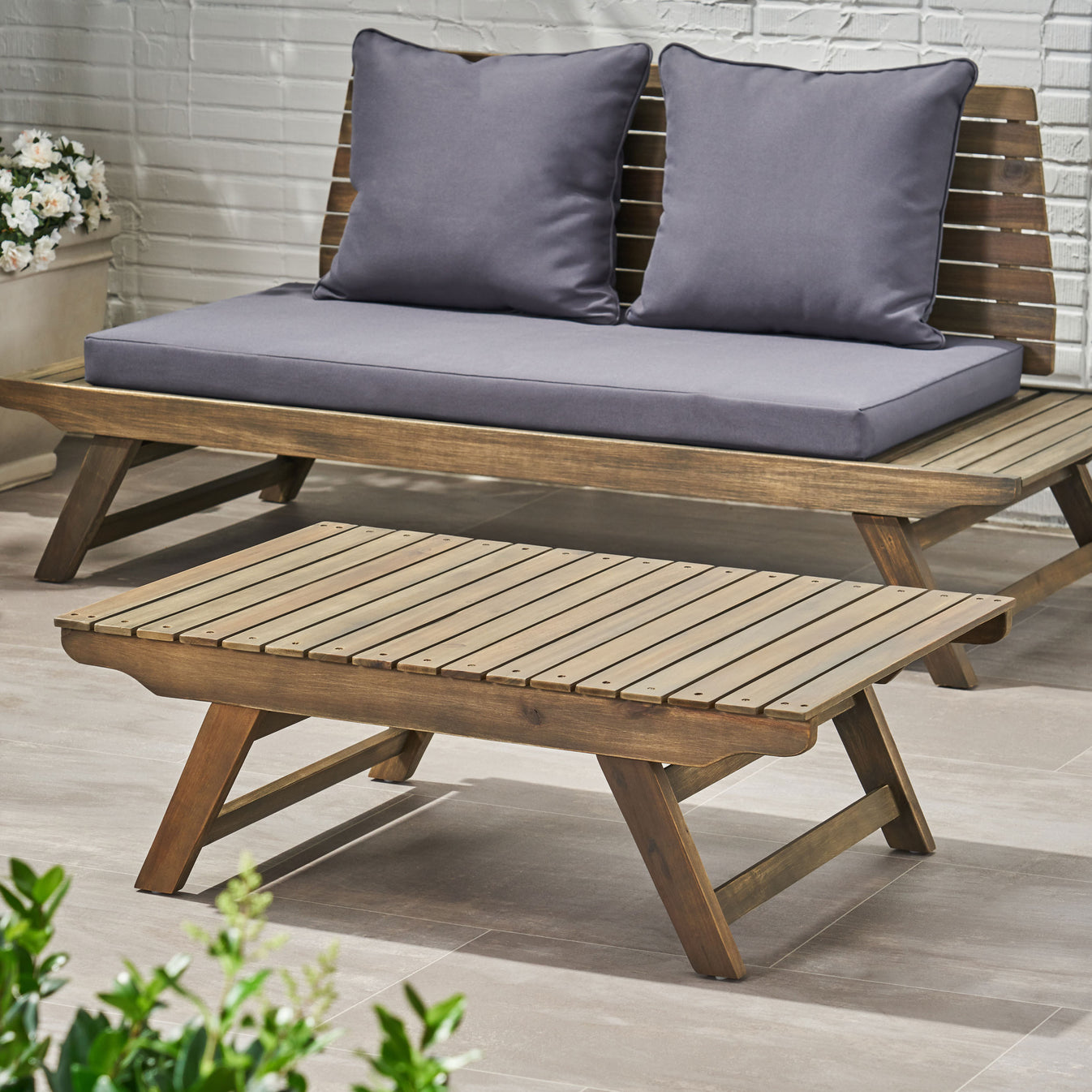 Kailee Outdoor Wooden Coffee Table, Gray Finish GDFStudio