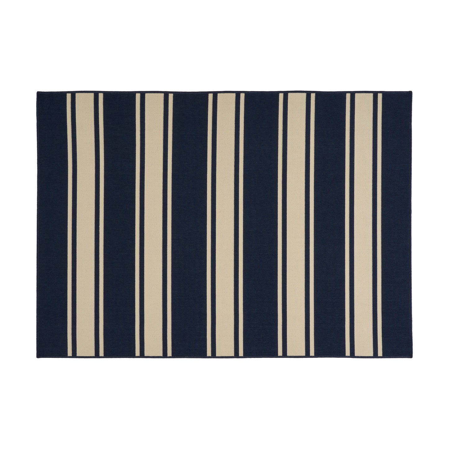 Julia Outdoor Stripe Area Rug, Navy and Ivory