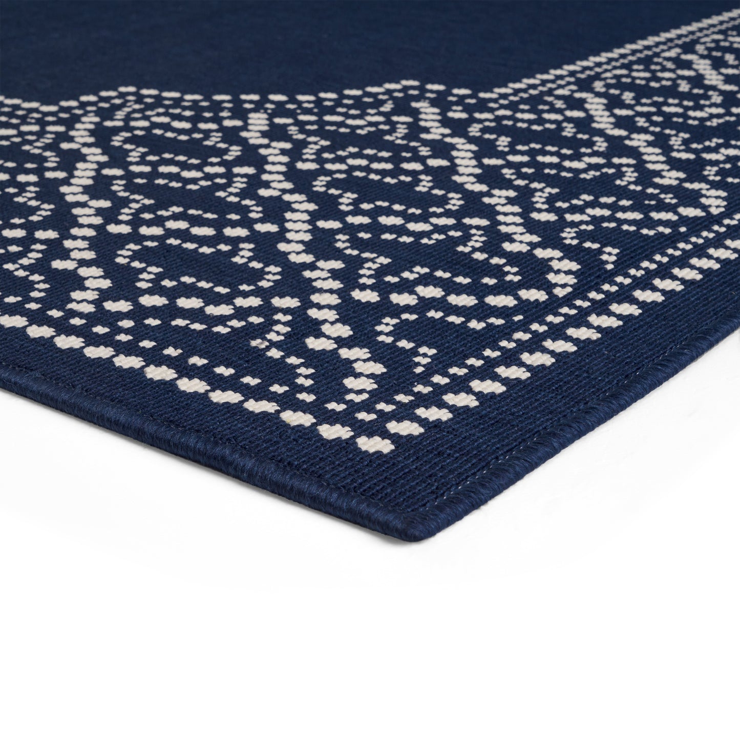 Madeline Outdoor Border Area Rug, Navy and Ivory