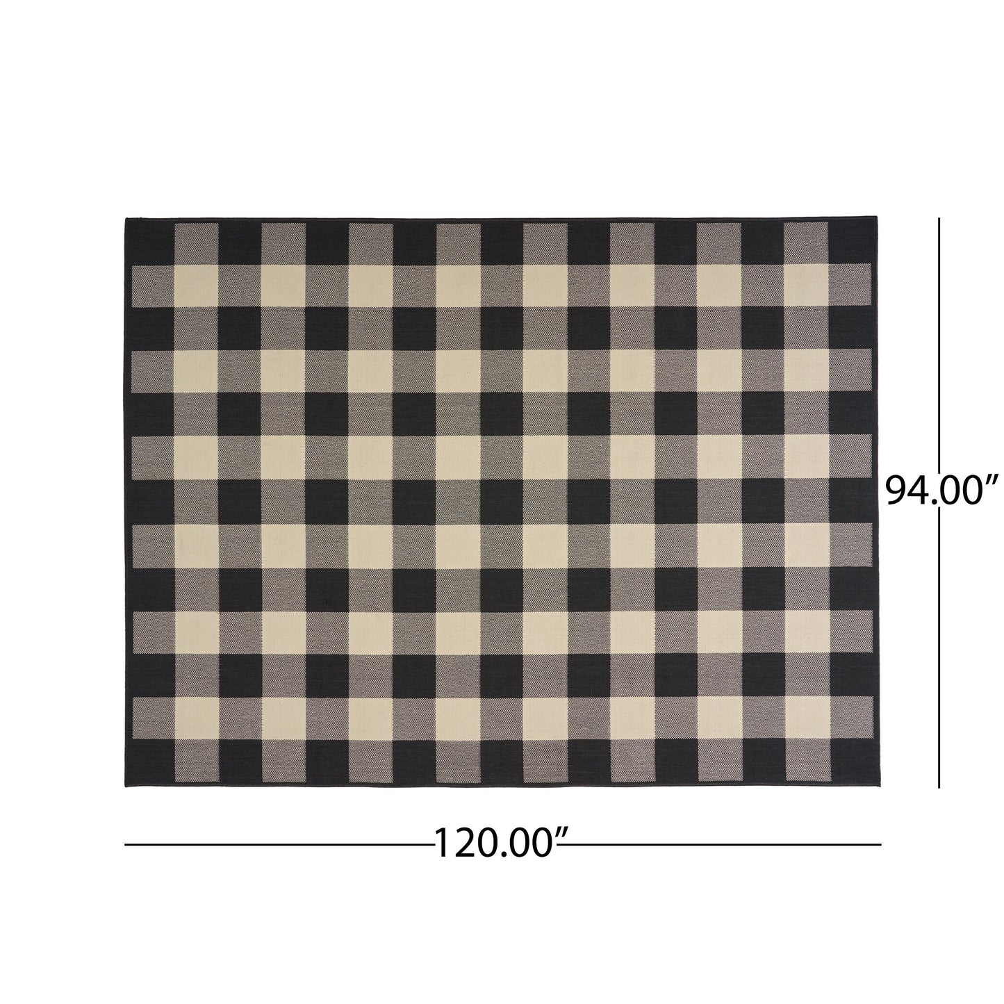 Jessica Outdoor Check Area Rug, Black and Ivory