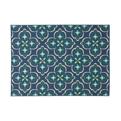 Tina Outdoor Medallion Area Rug, Blue and Green