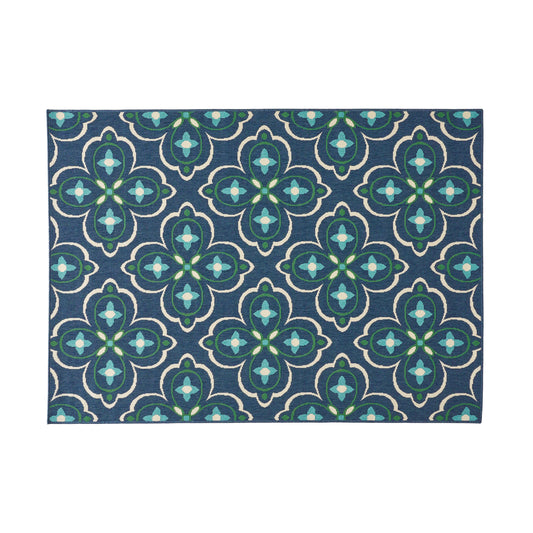 Tina Outdoor Medallion Area Rug, Blue and Green