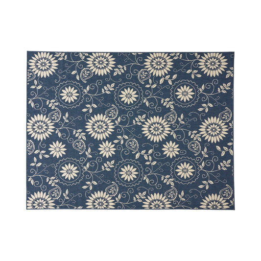 Bubles Outdoor Botanical Area Rug, Blue and Ivory