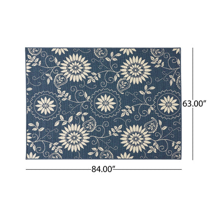 Bubles Outdoor Botanical Area Rug, Blue and Ivory