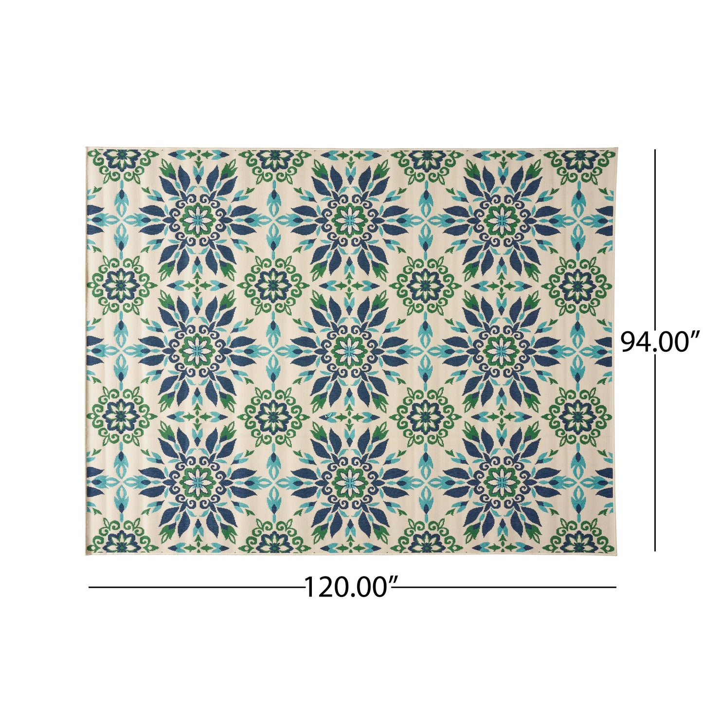 Phoebe Outdoor Medallion Area Rug, Ivory and Blue