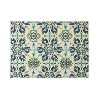 Phoebe Outdoor Medallion Area Rug, Ivory and Blue