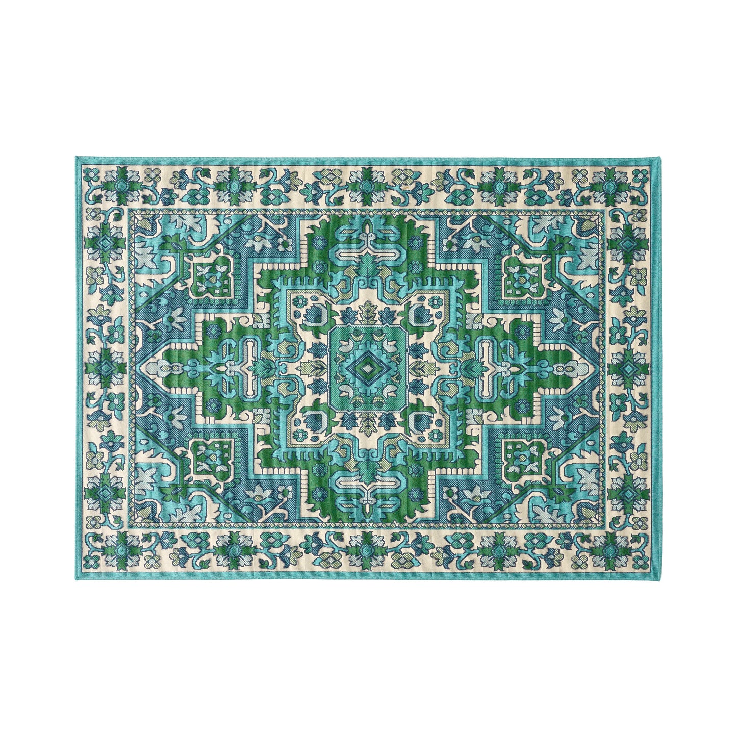 Halston Outdoor Oriental Area Rug, Ivory and Blue