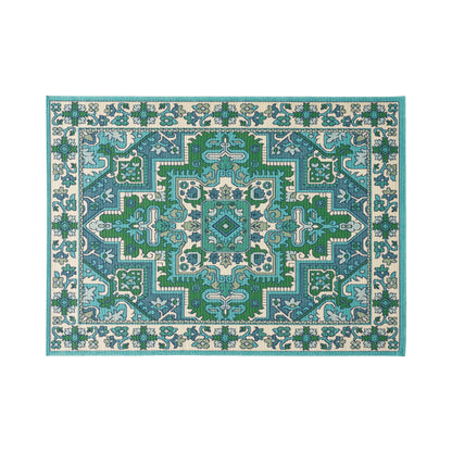 Halston Outdoor Oriental Area Rug, Ivory and Blue