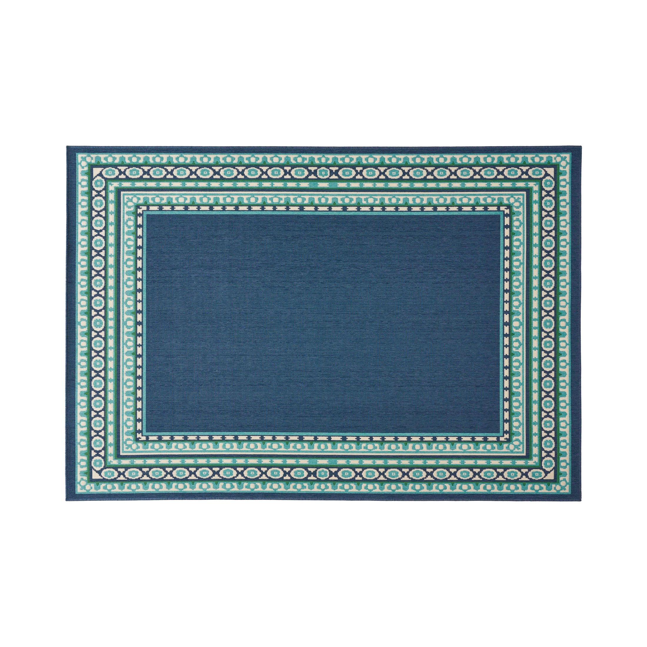 Reid Indoor/Outdoor Border Area Rug, Navy and Green – GDFStudio