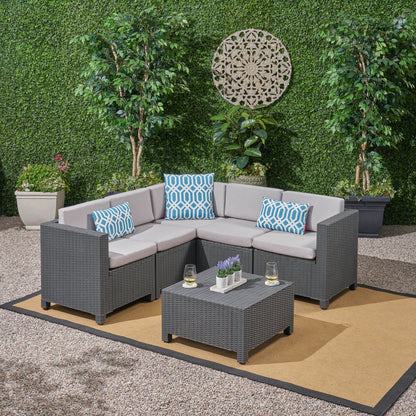 Riley Outdoor All Weather Faux Wicker 5 Seater Sectional Sofa Set with Cushions
