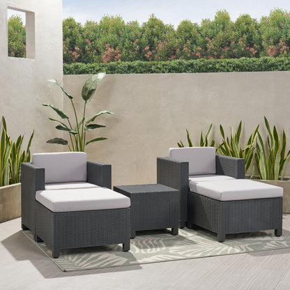 Riley Outdoor Wicker Print 2 Seater Chat Set with Ottomans