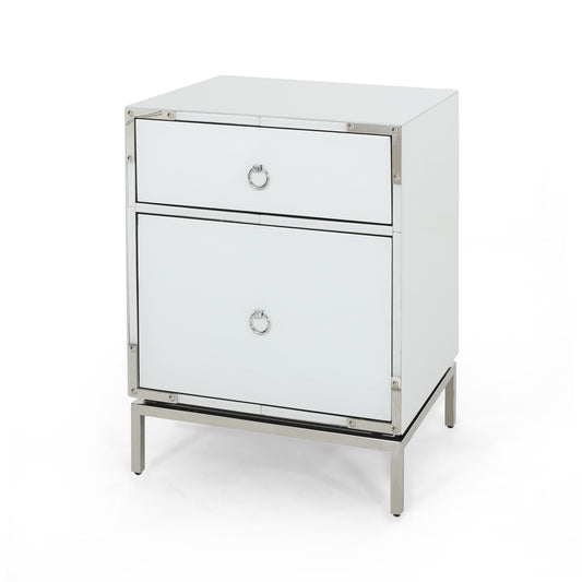 Danea White Glass 2 Drawer Bedside Table
