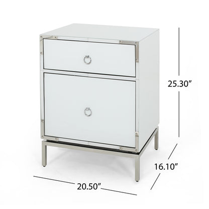 Danea White Glass 2 Drawer Bedside Table