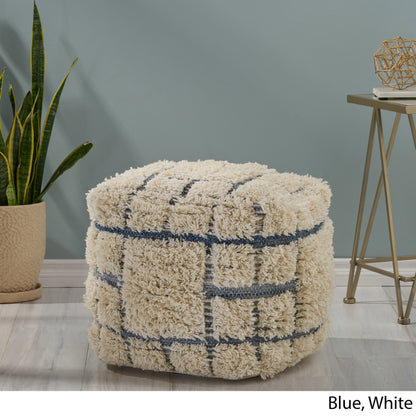 Davionna Boho Wool and Denim Pouf