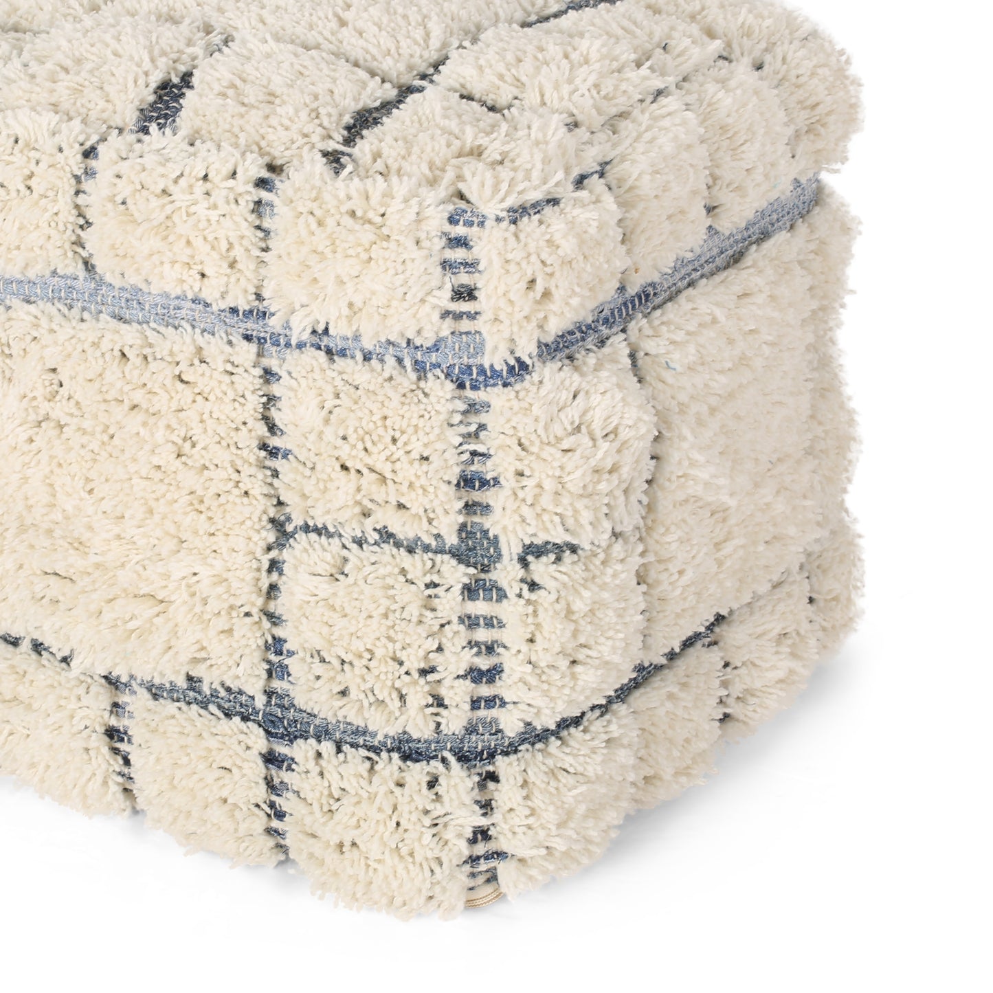 Davionna Boho Wool and Denim Pouf