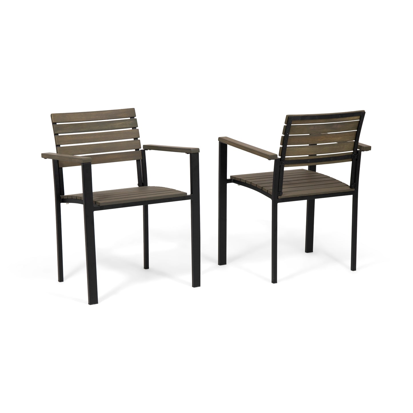Alberta Outdoor Wood and Iron Dining Chairs (Set of 2)
