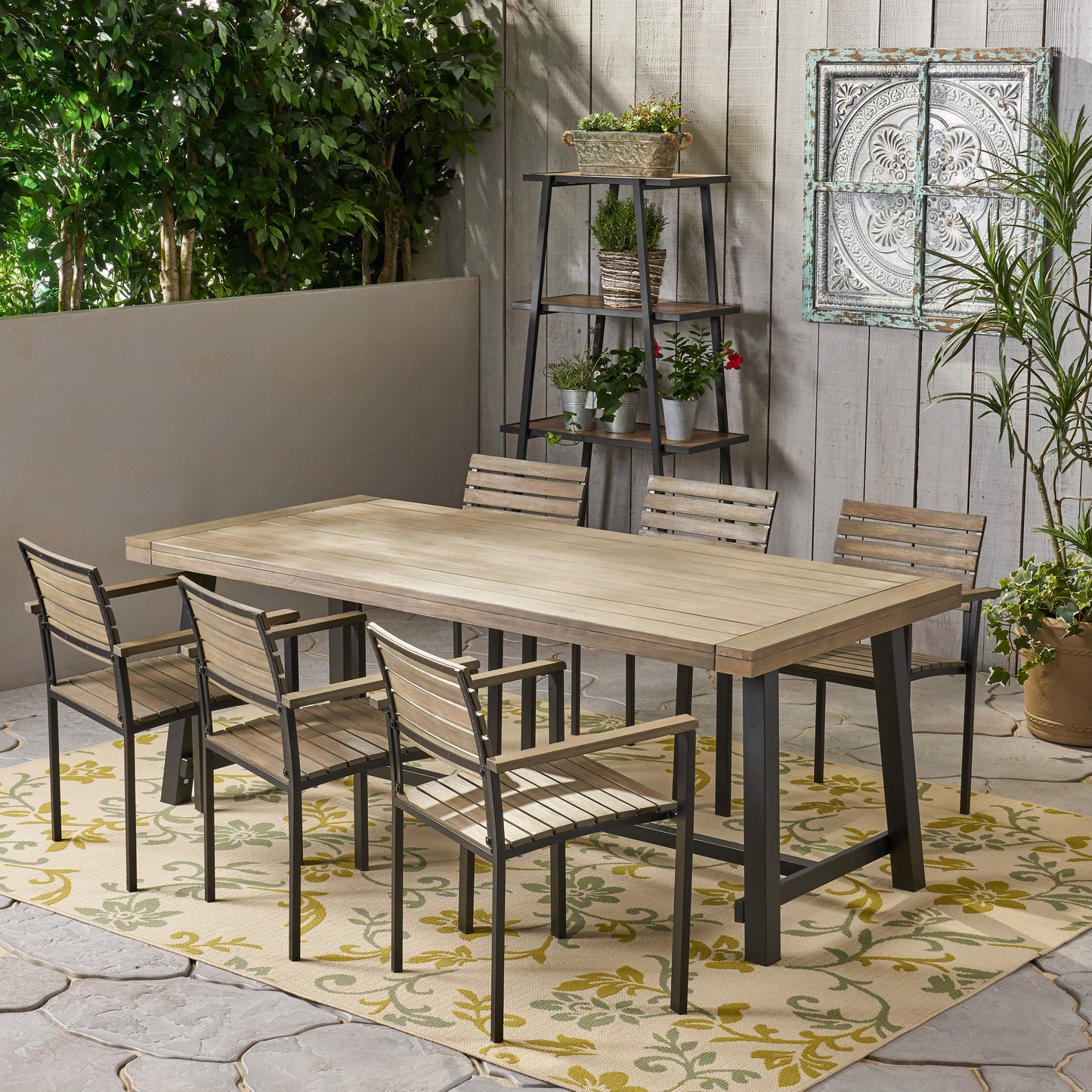 Charlize Outdoor Acacia Wood 6 Seater Dining Set