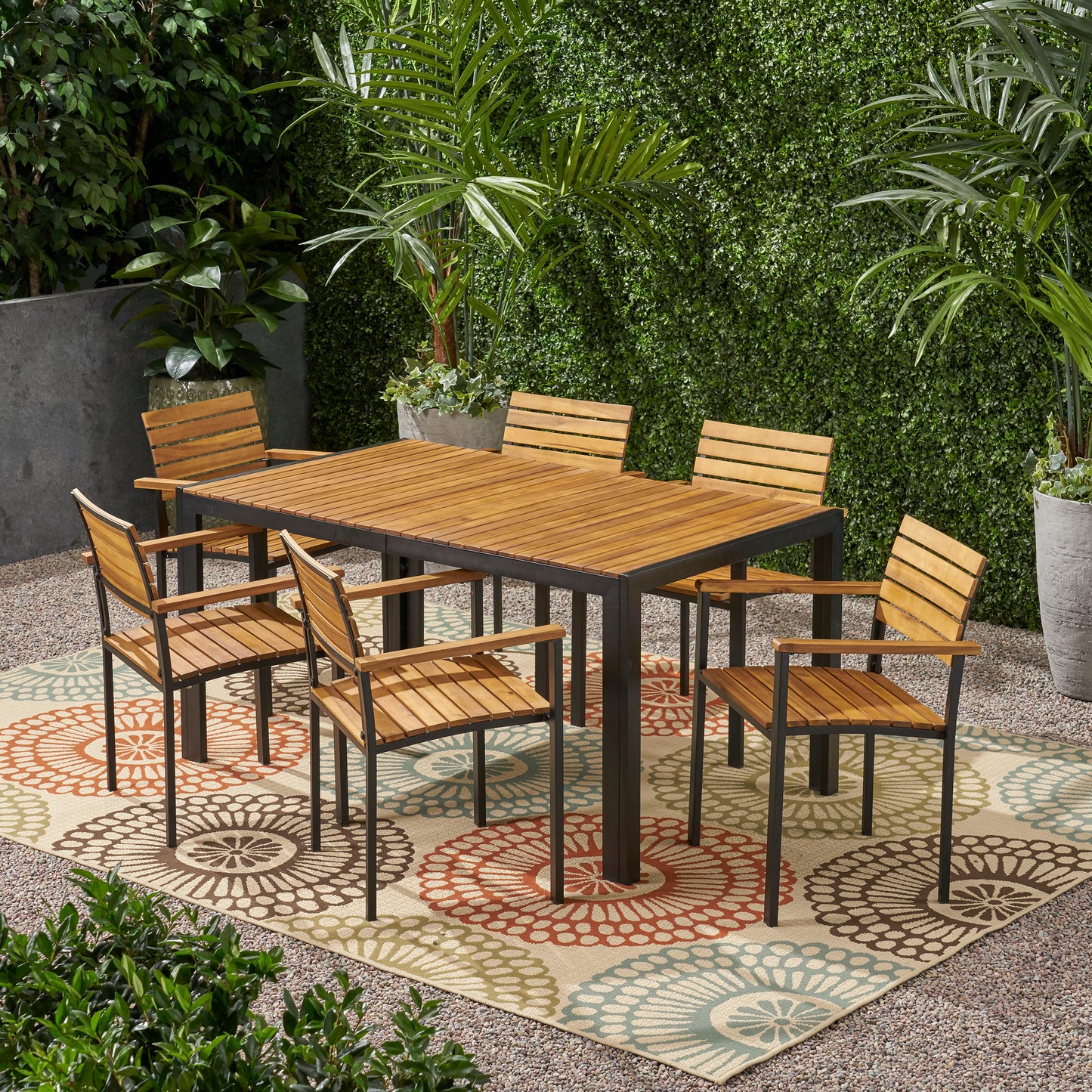 Natalie Outdoor 6 Seater Wood and Iron Dining Set