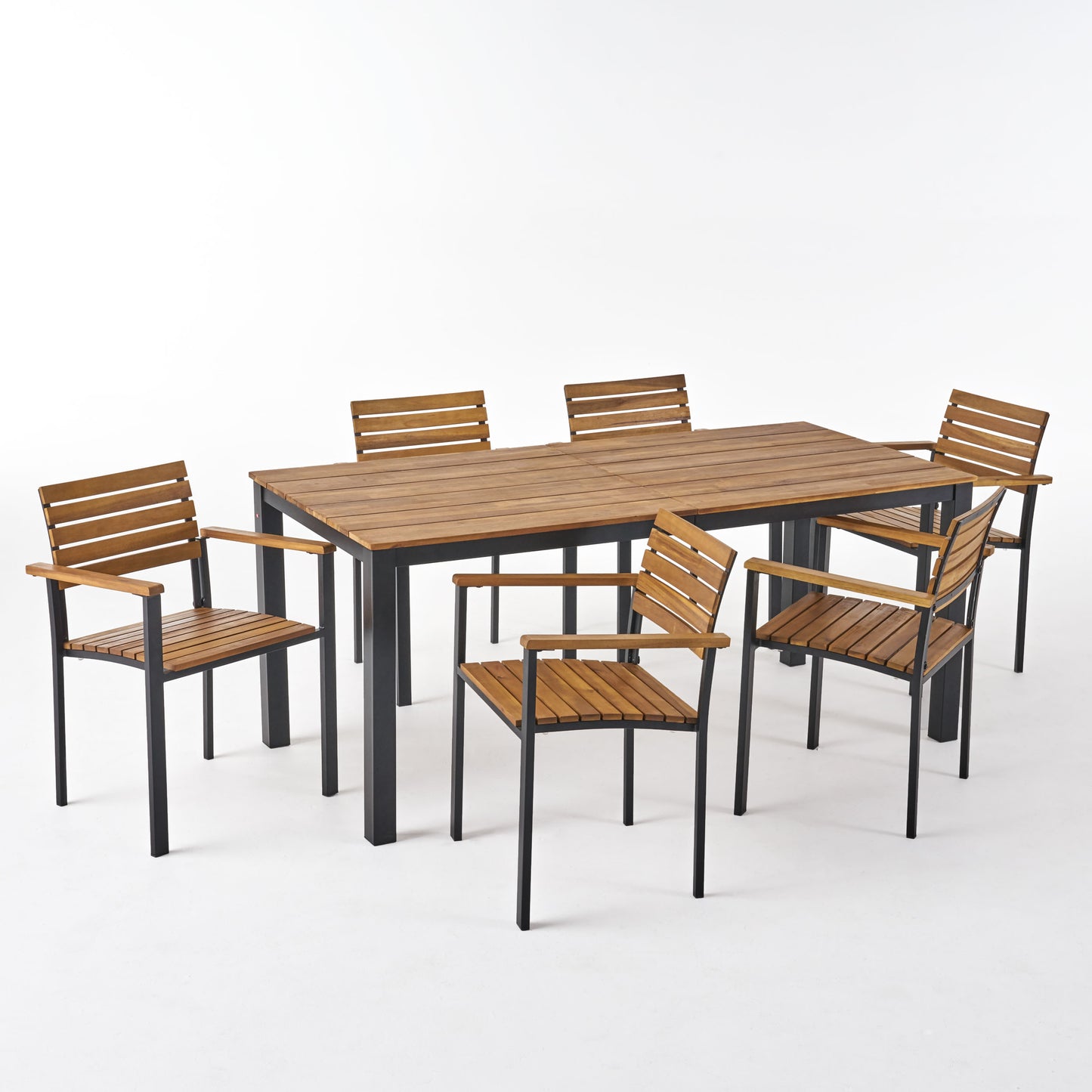 Veromca Outdoor 6 Seater Wood and Iron Dining Set