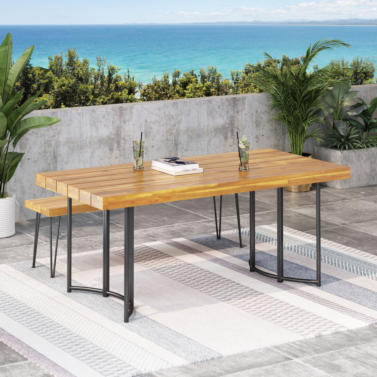 Serena Outdoor Modern Industrial Acacia Wood Dining Table