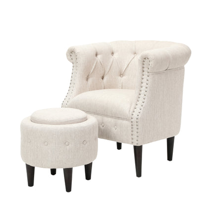 Atticus Chesterfield Style Tufted Fabric Accent Chair and Ottoman Set