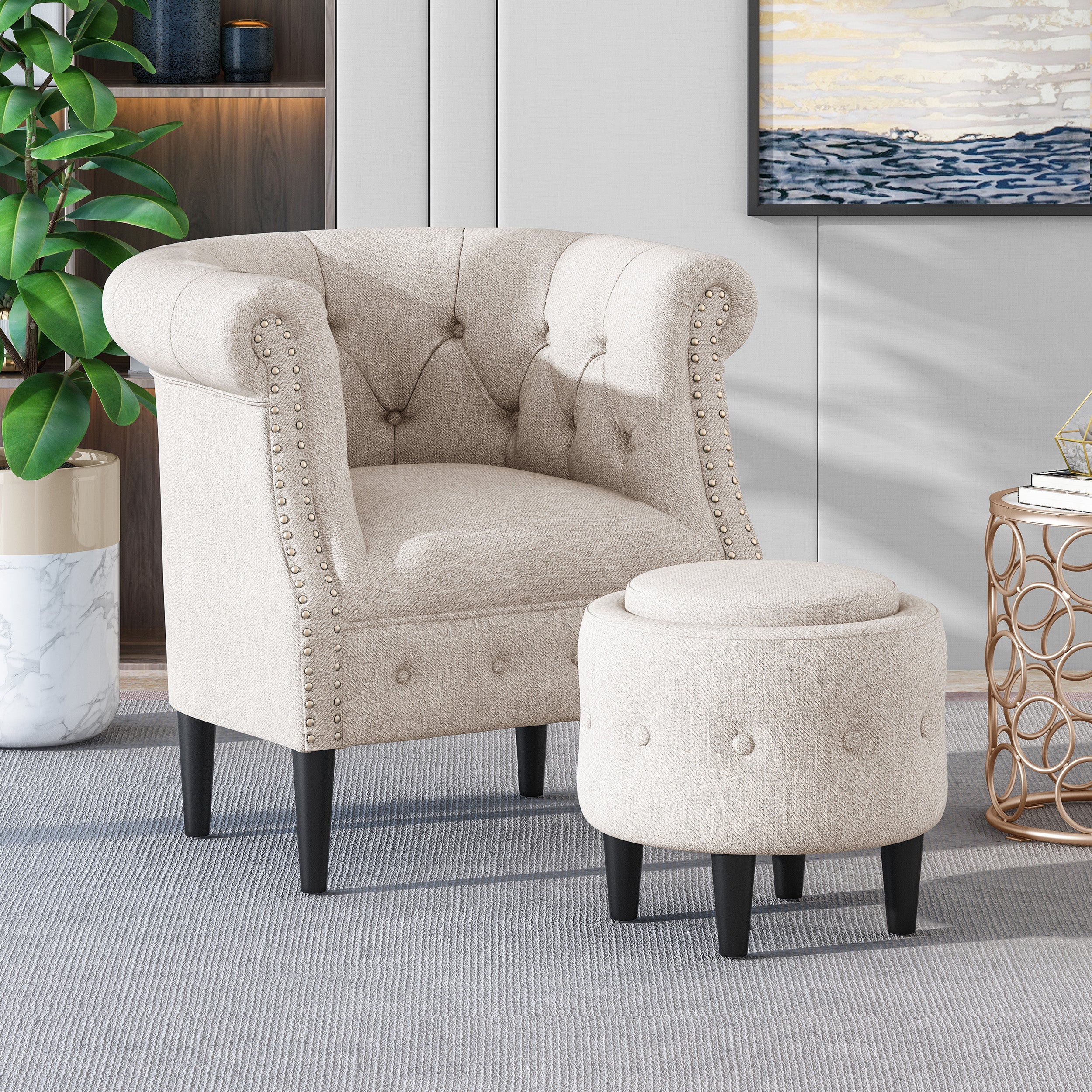 Tufted accent best sale chair with ottoman