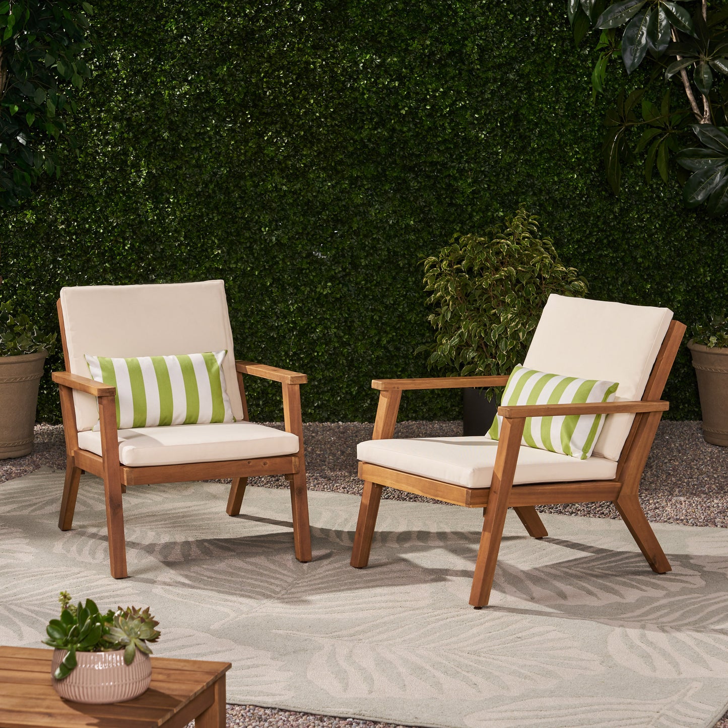 Avacyn Outdoor Acacia Wood Club Chairs with Cushions (Set of 2)