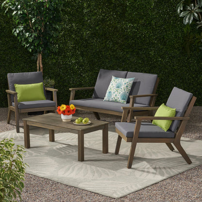 Avacyn Outdoor Acacia Wood 4 Seater Chat Set with Cushions