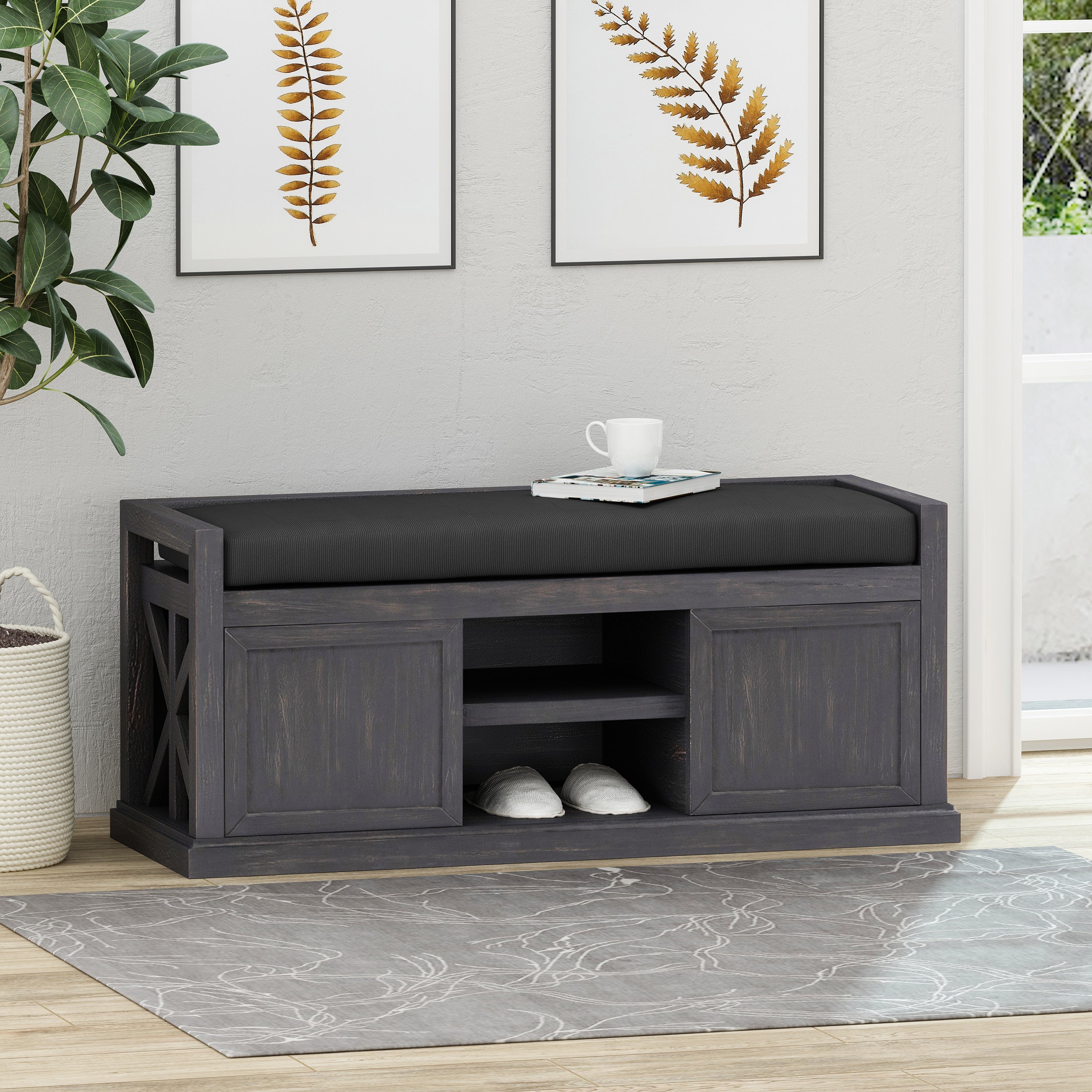 Acacia wood storage deals bench