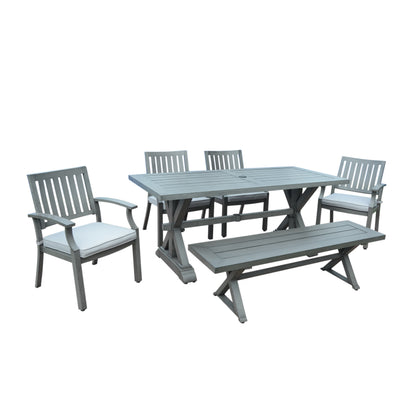 Zoey Outdoor Modern 6 Seater Aluminum Dining Set with Dining Bench