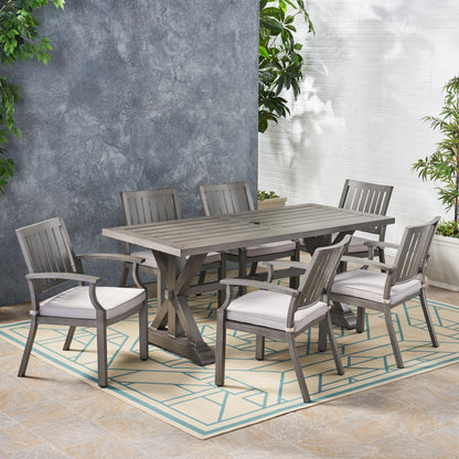 Zoey Outdoor Modern 6 Seater Aluminum Dining Set with Cushions