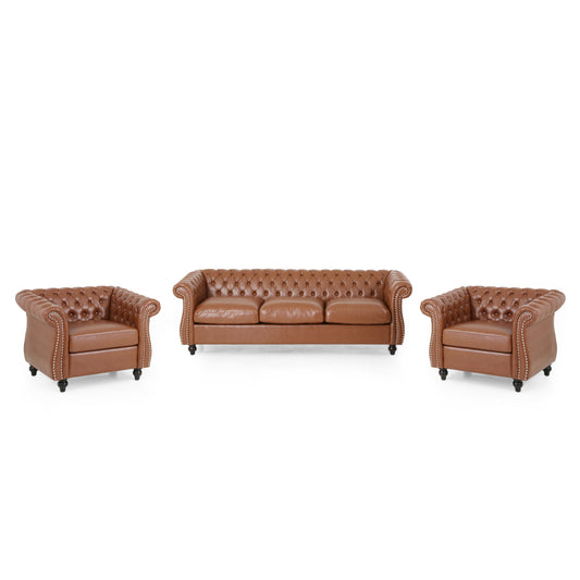 Madelena Traditional Chesterfield 3 Piece Living Room Set