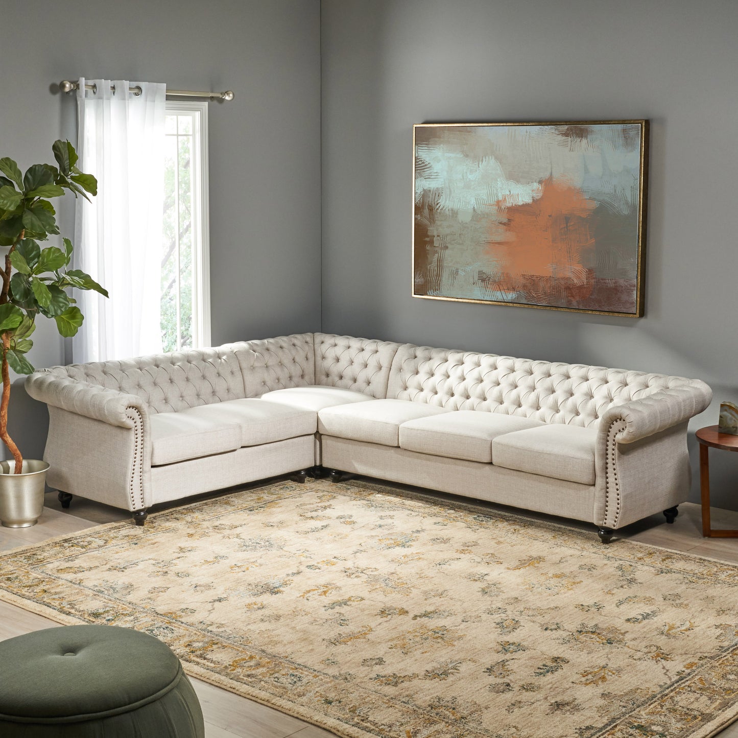 Rachel 6 Seater Tufted Fabric Chesterfield Sectional