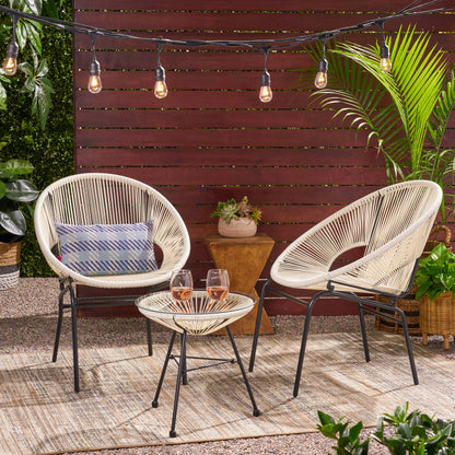 Maud Outdoor Modern 2 Seater Faux Rattan Chat Set