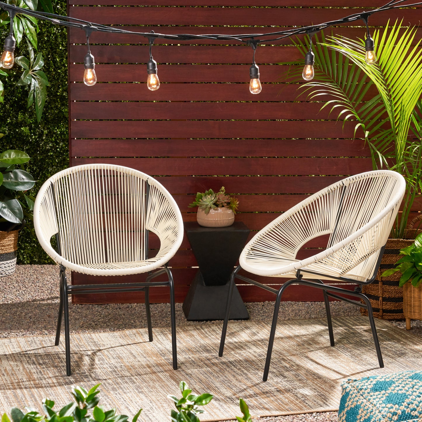 Modesty Outdoor Modern Faux Rattan Club Chair (Set of 2)