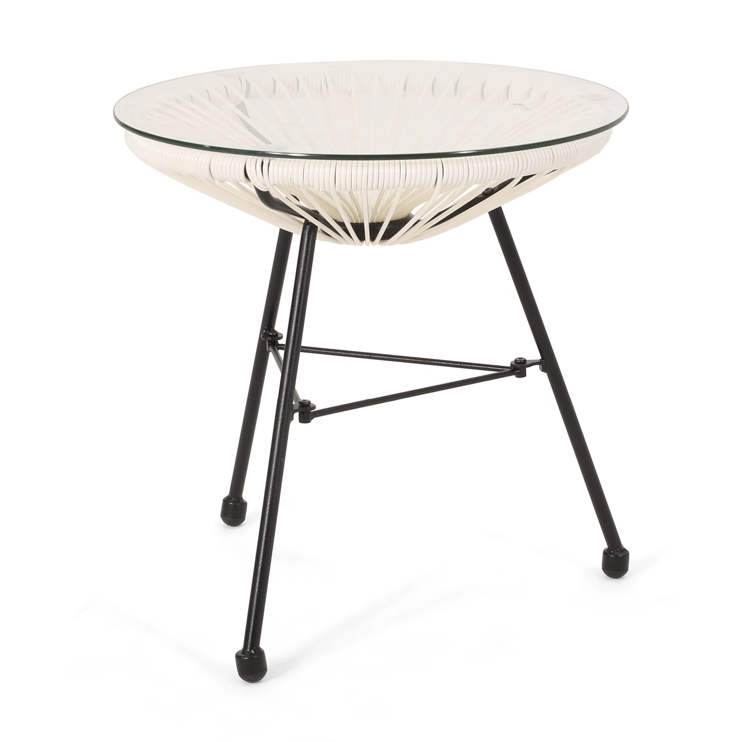 Novia Outdoor Modern Faux Rattan Side Table with Tempered Glass Top