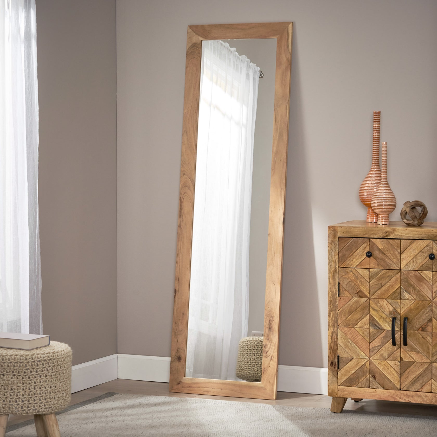 Celenia Rustic Floor Mirror with Acacia Wood Frame – GDFStudio