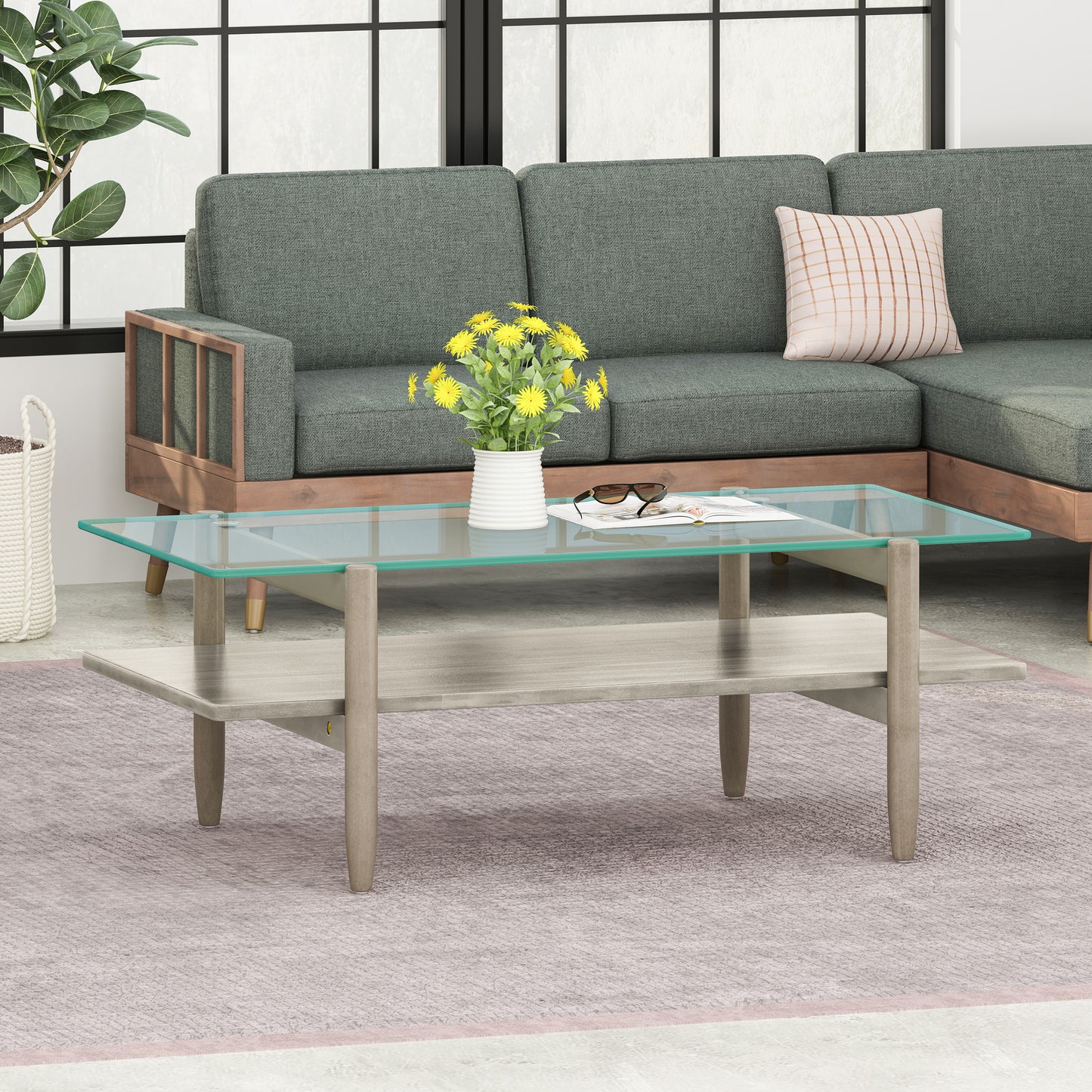 Janitza Acacia Wood Coffee Table with Tempered Glass Top