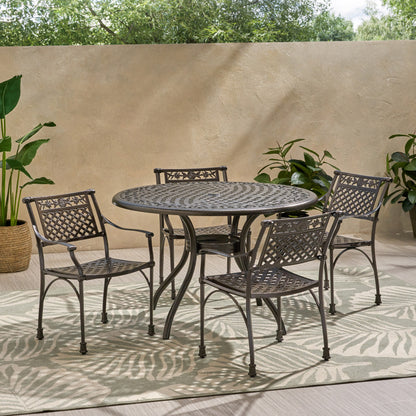 Mikell Traditional Outdoor Aluminum 5 Piece Dining Set with Round Table