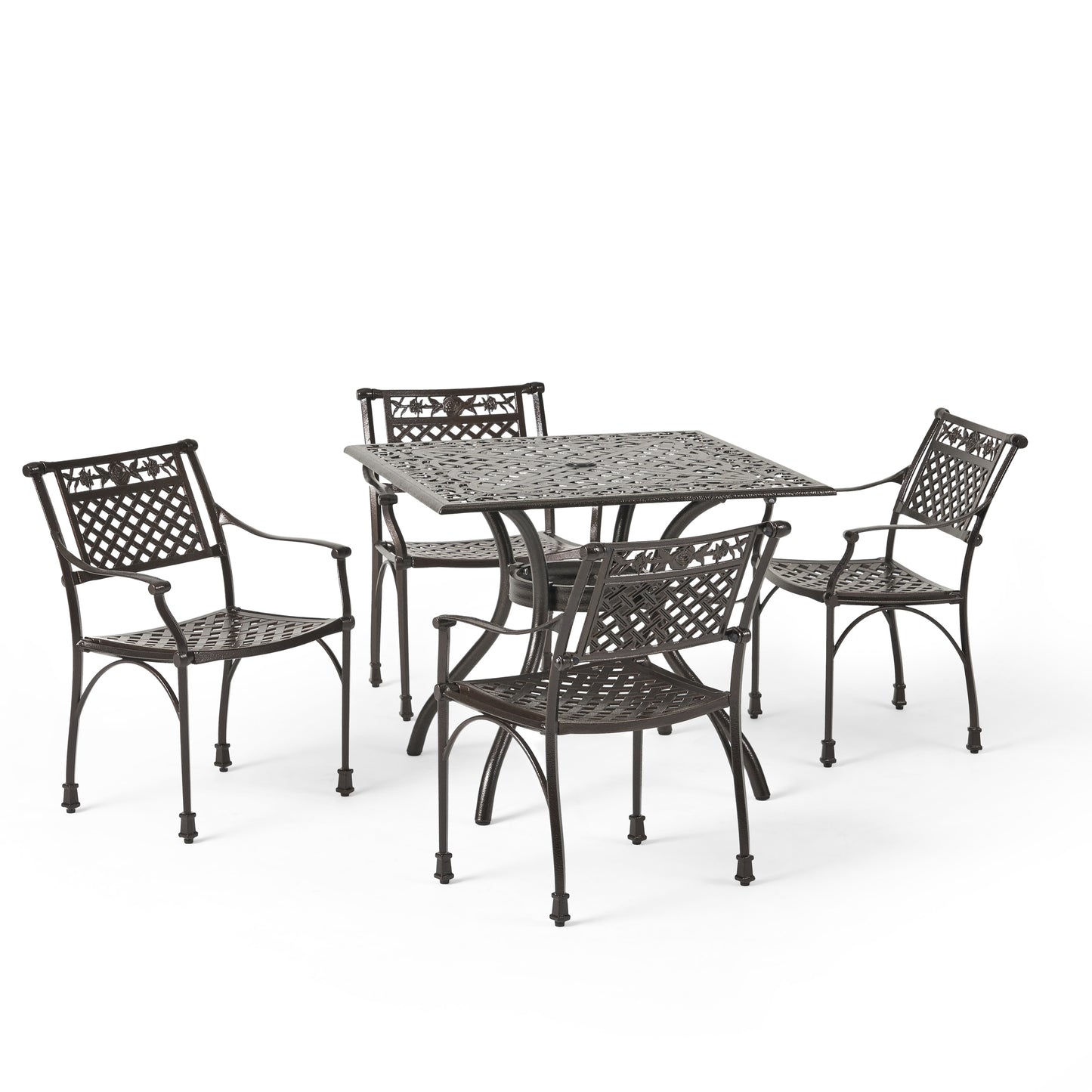 Mikell Traditional Outdoor Aluminum 5 Piece Dining Set with Square Table