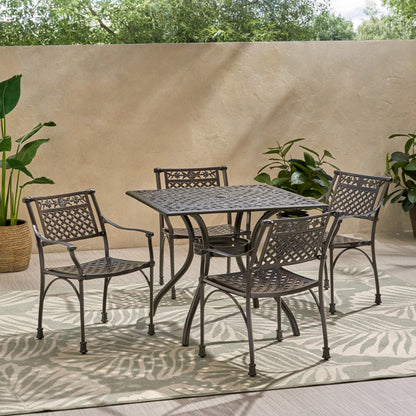 Mikell Traditional Outdoor Aluminum 5 Piece Dining Set with Square Table