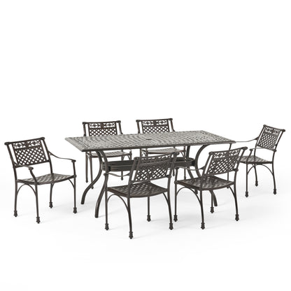 Mikell Traditional Outdoor Aluminum 7 Piece Dining Set