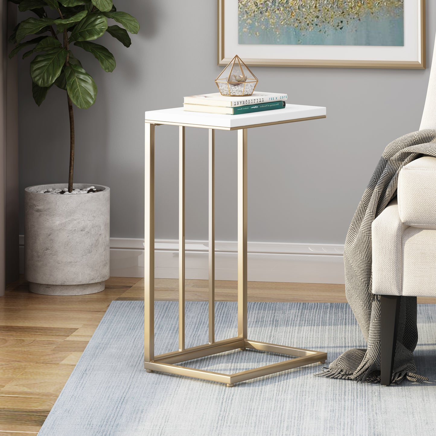 Leeum Modern Glam Faux Wood End Table