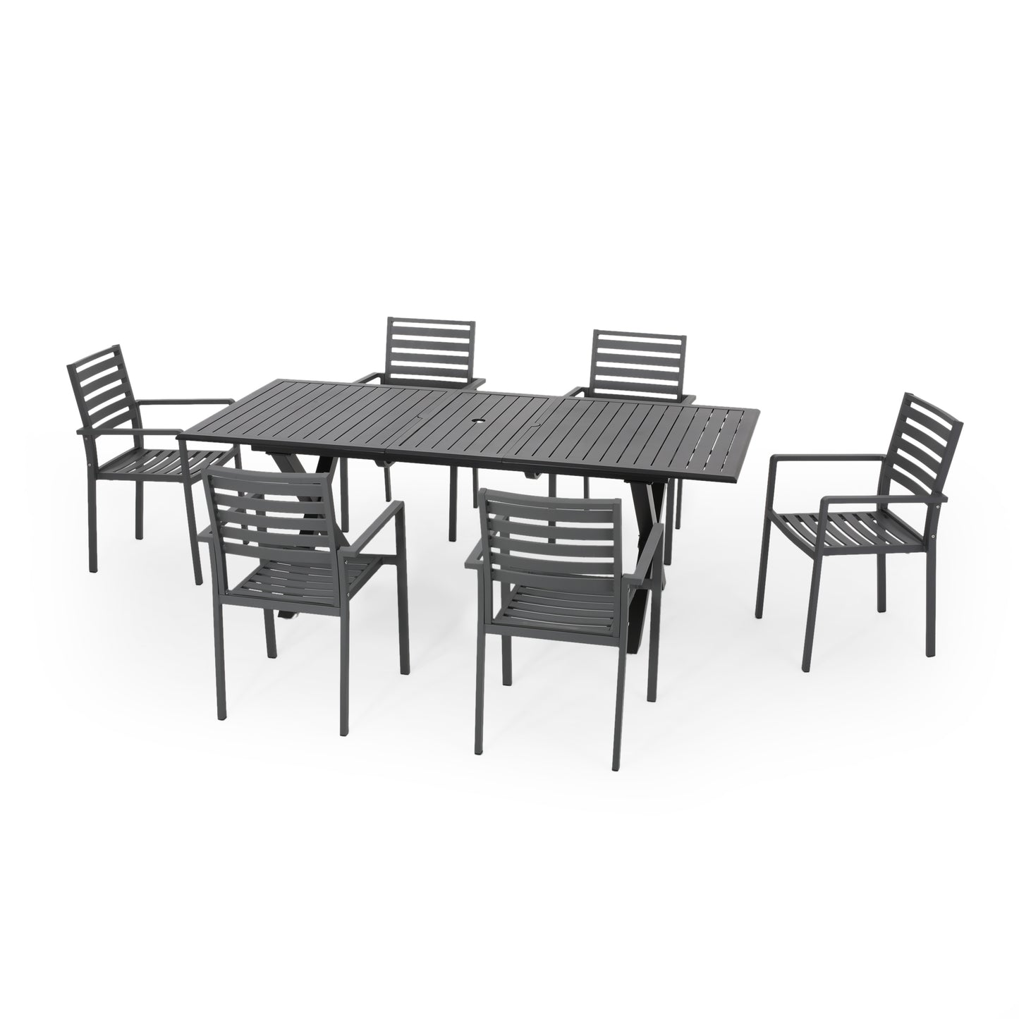Noxx Outdoor Modern 6 Seater Aluminum Dining Set with Expandable Table