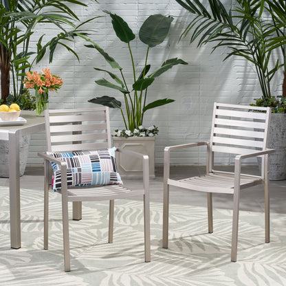 Cherie Outdoor Modern Aluminum Dining Chair (Set of 2)